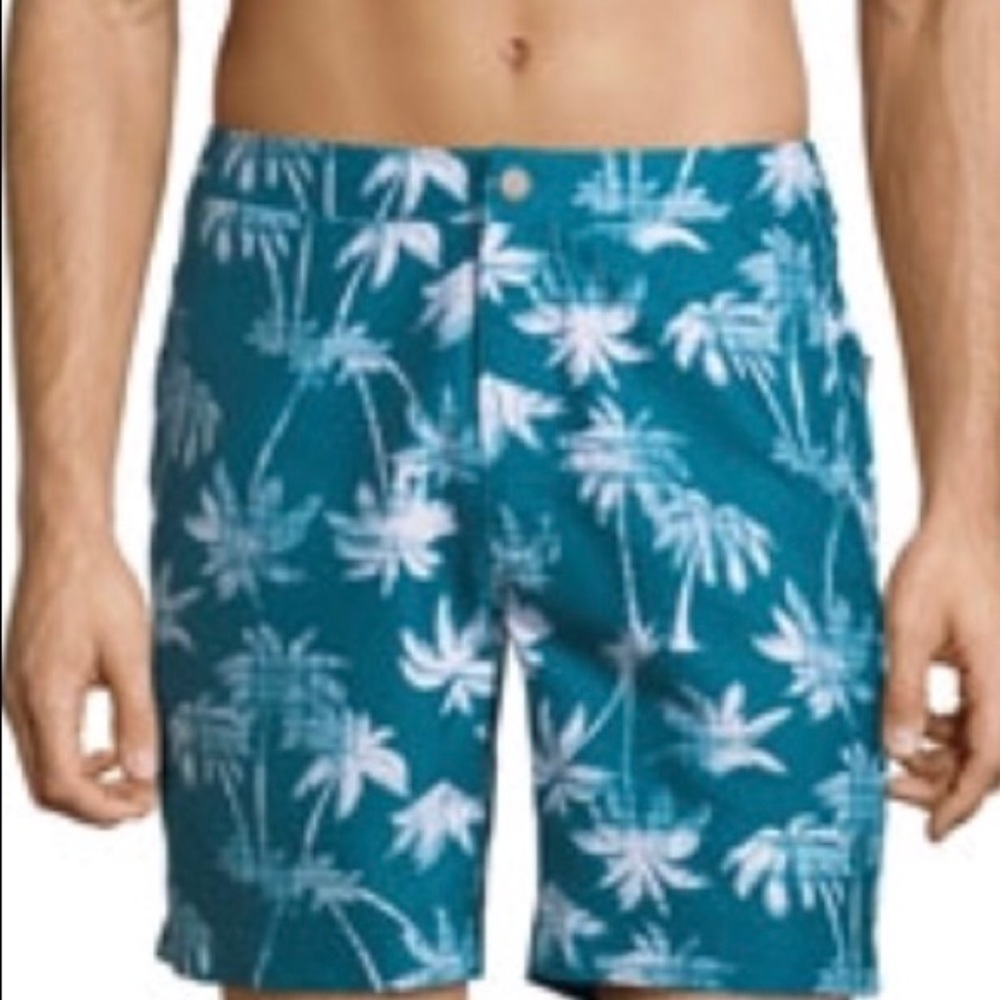 Onia Calder Swim Trunks Denim Palm Sz 34 NWT $145